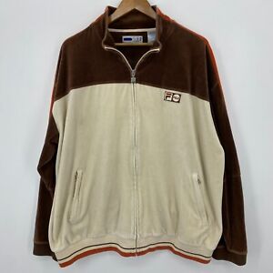 Fila Jacket Men's 2XL Brown Velour Vintage Y2K Full Zip Logo