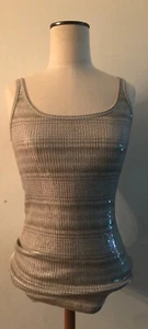 ARMANI EXCHANGEQ Women’s Long Stripes Sequin Scoop Neck Fitted Tank Top M - Picture 1 of 9
