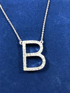 CUBIC ZIRCONIA LETTER "B" INITIAL  ADJUSTABLE LENGTH NECKLACE, SILVERTONE, NWOT - Picture 1 of 5