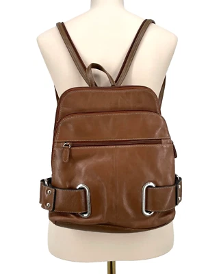 Mochila pequeña Wilson de cuero marrón con herrajes de latón cremallera sólida genuina real Foto 1 de 4