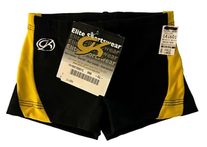 GK CHEER CHILD LARGE MICRO MINI BLACK NYLON YELLOW MESH GYM WORKOUT SHORTS SZ L - Picture 1 of 10