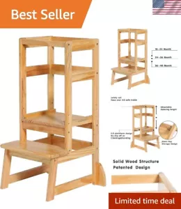 Natural Wood Toddler Step Stool with Safety Rails - Perfect for Kitchen & Bath - Picture 1 of 10