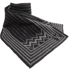 Auth Louis Vuitton Karakoram Wool Cashmere Scarf Black Grey - Picture 1 of 6
