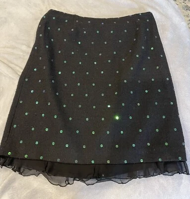 WDNY Falda Negra Seda/Lentejuelas con Volantes de Gasa Talla 10 Foto 1 de 4