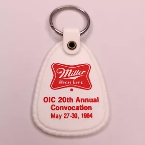 Llavero plástico cerveza vintage años 80 Miller High Life 20th Convocation 1984 - Imagen 1 de 3