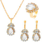 Fashion Colorful Droplet Rhinestone Pendant Necklace Earrings Ring Jewelry S Bii