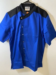 Happy Chef Uniform Shirt Medium Lot Of 2 Blue Mens Snap Button Front #517 NWT - Picture 1 of 9
