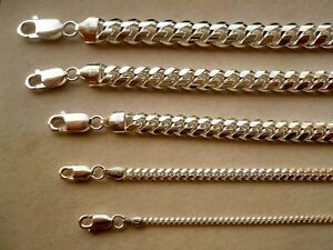 .925 STERLING SILVER SOLID MIAMI CUBAN LINK CHAINS MEN'S/WOMEN'S 2-8MM 20"-36" 