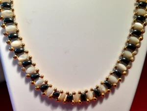 MOTHER of PEARL & HEMATITE CHOKER BAND VINTAGE NECKLACE   #xx - Bild 1 von 6