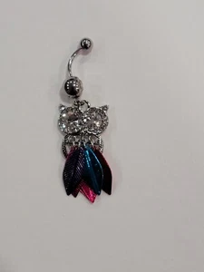 BodyJ4You Belly Button Ring DANGLE OWL RING - Picture 1 of 2