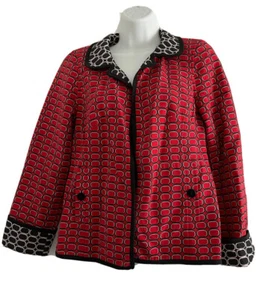 Nina McLemore Jacket Womens Size 2 Red Black Open Front Long Sleeve Business - Picture 1 of 12