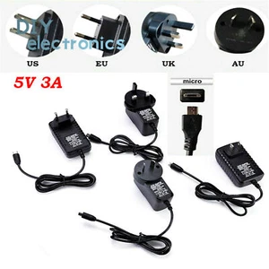Adattatore CA micro USB 5 V 3 A DC alimentatore a parete spina caricabatterie per Raspberry Pi US - Foto 1 di 11