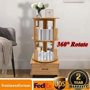 2 Tiers Rotating End Table Chinese Styles Nightstands Bedside Bookcase W/ Wheels - Picture 1 of 16