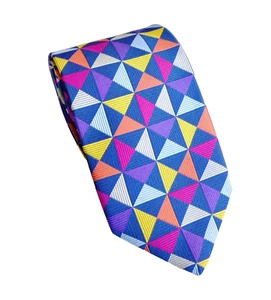 CHARLES TRYWHITT, WOW!! VIBRANT BLUE & MULTICOLOUR 'PYRAMIDS' TIE, FREEPOST - Picture 1 of 6