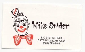 Tarjeta de visita de colección - Mike Snider payaso Batesville Arkansas - BPB - Imagen 1 de 1