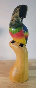 Hand Carved Wood Parrot Sculpture Colorful Decor Tall Dated See Description - Picture 1 of 24