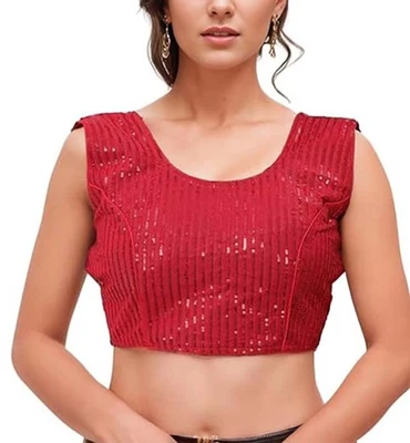 Mujeres Blusa Lentejuelas Bordado Bollywood Sari Blusa Ropa Étnica Falda Top Corto Foto 1 de 3