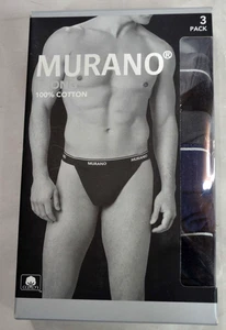 Nuevo con etiquetas Paquete de 3 Tanga Ropa Interior Tanga Murano 100% Algodón Gris Negro Azul Para Hombre Talla L - Imagen 1 de 4