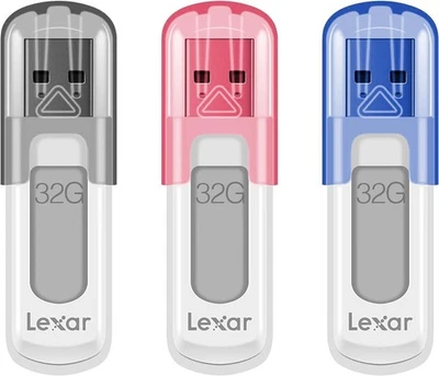Lexar 32GB 3-Pack JumpDrive V100 USB 3.2 Gen 1 Flash Drive Gray, Pink, Blue  - Image 1 of 4