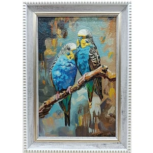 Original Oil Painting Framed Signed Parrot art Animal painting 4x6 in - Picture 1 of 6