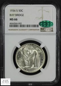 1936 S Bay Bridge Commemorative Silver Half Dollar 50C NGC MS 66 CAC - Picture 1 of 4