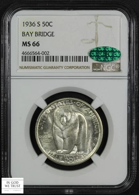 1936 S Bay Bridge Commemorative Silver Half Dollar 50C NGC MS 66 CAC - Image 1 of 4