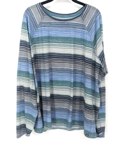 Camisa LL Bean Mujer 3X Plus Azul Verde Rayas Manga Larga Pullover Ligero - Imagen 1 de 8