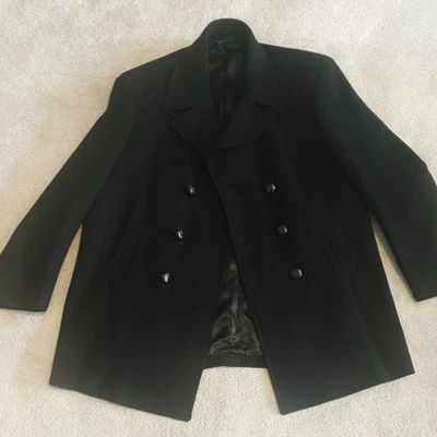Crombie Black David Beckham Style Wool Pea Coat Size Large £495 24.5" pit to pit - Image 1 of 4