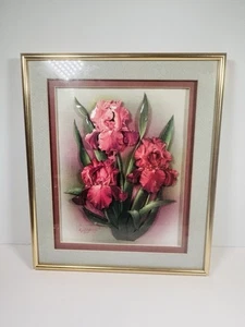 Vintage gerahmtes Bild Kristall Skelley 1989 signiert Iris Blumen Floral 3D Kunst - Bild 1 von 9