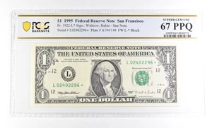 1995 $1 San Francisco CA FRN Star Fr#1922-L* Superb Gem Unc 67 PPQ PCGS *2894 - Picture 1 of 3