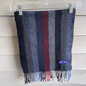 ALAN FLUSSER 100% CASHMERE SCARF GRAY BLUE RED STRIPED PATTERN MINT - Picture 1 of 4