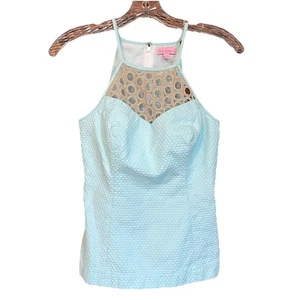Lilly Pulitzer Larina Halter Top piscina blu oro taglia 0 campana sud fata sirene - Foto 1 di 10