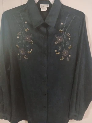 Vintage Bon Worth Velour Jacket Blue Women's XL  Embroidered Floral Retro - Image 1 of 4