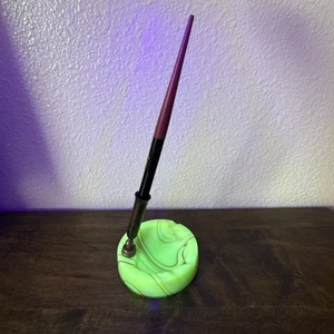 š Houze Akro Agate Slag UV Glow Uranium Glass Desk Set Pen Holder/ Ashtray EUC - Picture 1 of 24