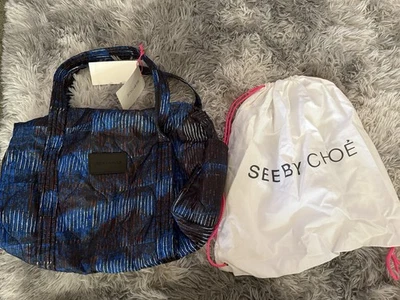 See by Chloe azul preto saco de compras noturno bolsa espanador leve - Imagem 1 de 4