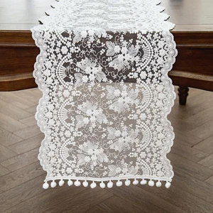 White Lace Table Runner, Embroidery Cotton Lace Fabric Table Cover, Floral Lace - Picture 1 of 6