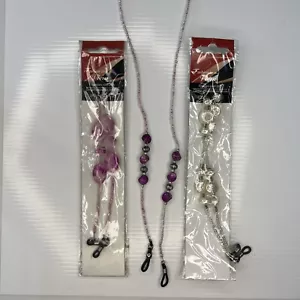Retro Beaded Eyeglasses Holder Cord Purple Resin Faux Pearl Beaded Boho Glam - Picture 1 of 6