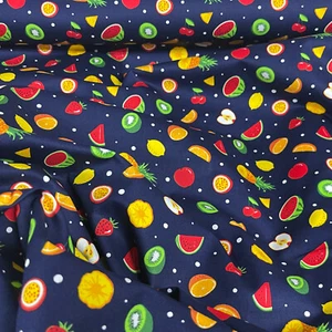 Tropical Fruits Summer Dress 100% Cotton Poplin Rose & Hubble Fabric 45" NAVY - Picture 1 of 9