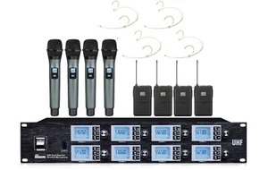 Wireless Microphone System UHF 4 Channels w 4 Handheld 4 Headset Vocal mic mike - Picture 1 of 5