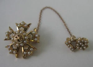 VINTAGE SIGMA NU EPSILON TAU TAU PIN - 14K GOLD w SEED PEARLS + RUBY - 6.3 grams - Picture 1 of 10