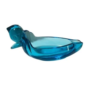 Tiara Exclusives Duck Indiana Glass Ashtray 9" Blue Turquoise Glass Bowl MCM Vtg - Picture 1 of 10