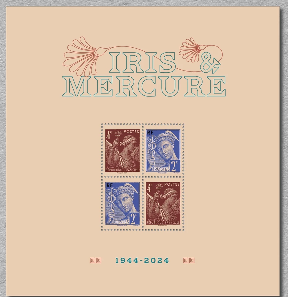 france 2024 Marianne IRIS MERCURE 1944 80 years definitive ms4v mnh - Image 1 of 1