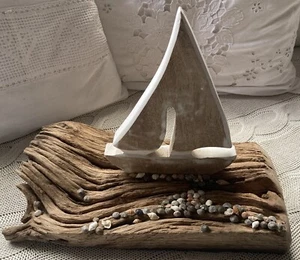 Maritime Deko Segelboot Segelschiff Vintage Eichenholz Upcycling Handarbeit -226 - Bild 1 von 9