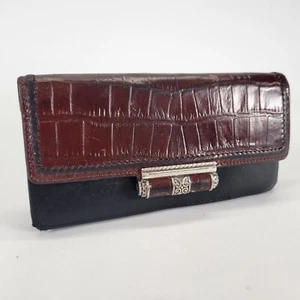 Brighton Leather Long Wallet Organizer Alligator Croc Print Brown Black Distress - Picture 1 of 11