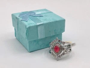 Bomb Party Ring HALO RBP6136 Moments Made Dark Pink Sapphire Sz 7 Rhodium Plated - Picture 1 of 6