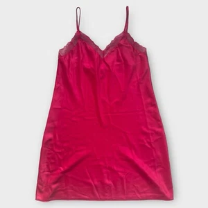 Satin Nachthemd kurz Negligee Gr. S V-Ausschnitt Spitzenbesatz Magenta Fuchsia Rosa INC - Bild 1 von 11