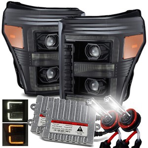6000K HID/11-16 F250/F350/F450 Super Duty Polished Black Projector Headlights