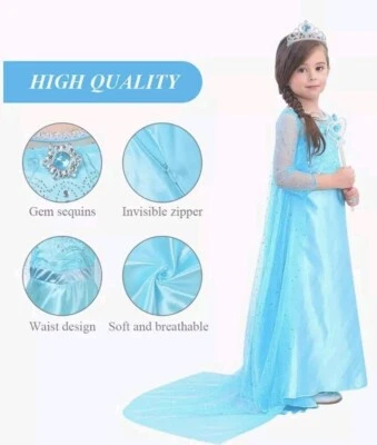 Niñas Niños Frozen Elsa Vestido Elegante Fiesta Día Mundial del Libro Disfraz Conjunto 120  Foto 1 de 4