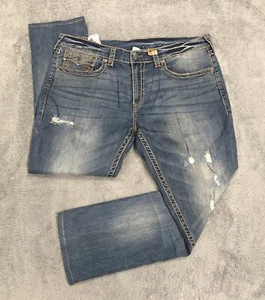 Pantalones de mezclilla de colección Y2K True Religion con solapa recta Big T para hombre 42x31 lavado a piedra punto grande - Imagen 1 de 17