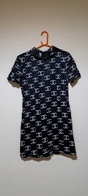 Chanel Boutique CC Print Black Midi Dress, Size 8 - Image 1 of 4